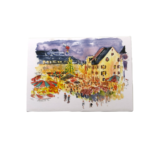 Aquarell Postkarte Saarbrücker Christkindl-Markt