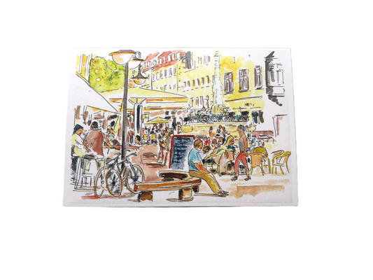 Aquarell Postkarte Saarbrücker St. Johanner Markt